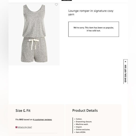 J. Crew Signature Cozy Yarn Lounge Romper Drawstring Waist Oversized Size Small - Picture 11 of 11